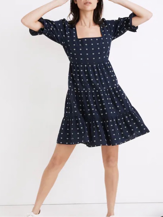 Madewell Dresses & Skirts - Madewell Navy Blue Polka Dot Tiered Square-Neck Dress